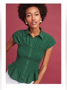 Anthropologie Bellamy Button down by Maeve in emerald green